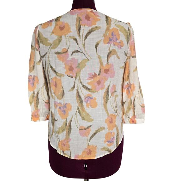 Women's Olivia & Martin Lightweight Floral V-Neck Front Tie Blouse - Size Medium - Picture 2 of 10